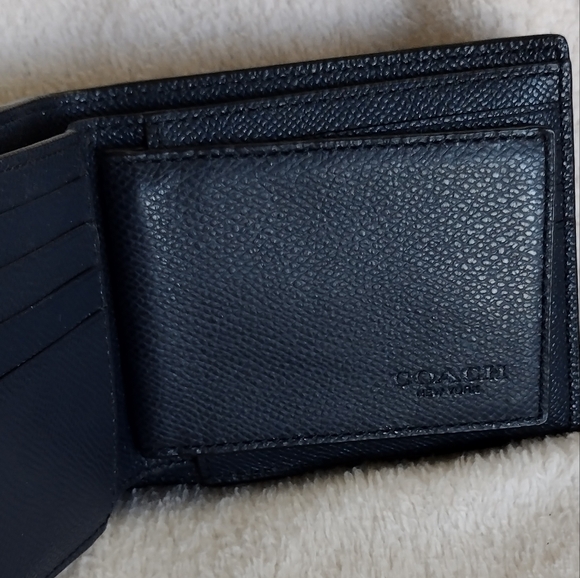 2PC Coach Navy Blue Compact ID Crossgrain Leather Bifold Credit Card Wallet NWOT - Picture 10 of 14